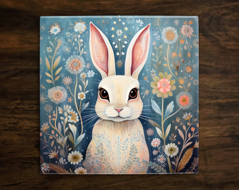 Enchanting Rabbit Haven, Art on a Glossy Ceramic Decorative Tile, Free Shipping to USA