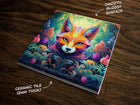Psychedelic Fox Art, on a Glossy Ceramic Decorative Tile, Free Shipping to USA