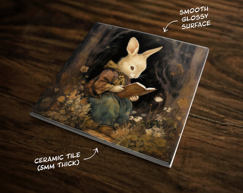 Enchanted Forest Rabbit Art, on a Glossy Ceramic Decorative Tile, Free Shipping to USA