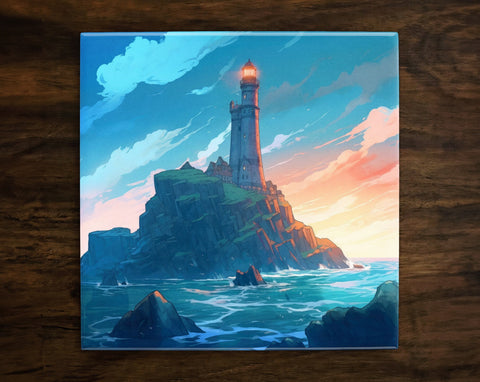 Beautiful Lighthouse on the Ocean | Wonders of Nature Art (#6), on a Glossy Ceramic Decorative Tile, Free Shipping to USA