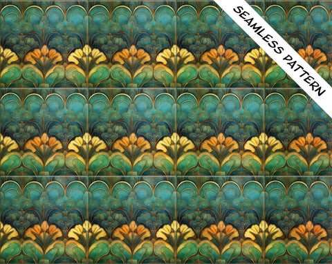 Art Nouveau | Art Deco | Ornate 1920s Style Design (#53), *SEAMLESS PATTERN* on a Glossy Ceramic Decorative Tile, Free Shipping to USA