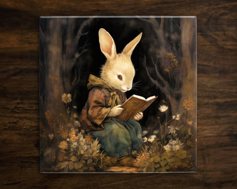 Enchanted Forest Rabbit Art, on a Glossy Ceramic Decorative Tile, Free Shipping to USA