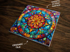 Ornate Stained Glass Kaleidoscope Art (#6), on a Glossy Ceramic Decorative Tile, Free Shipping to USA