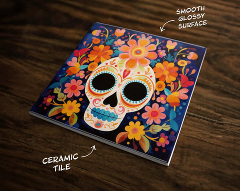 Day of the Dead | Día de Muertos Art (#1), on a Glossy Ceramic Decorative Tile, Free Shipping to USA