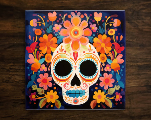 Day of the Dead | Día de Muertos Art (#1), on a Glossy Ceramic Decorative Tile, Free Shipping to USA