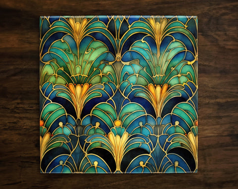 Art Nouveau | Art Deco | Ornate 1920s Style Design (#67), *SEAMLESS PATTERN* on a Glossy Ceramic Decorative Tile, Free Shipping to USA