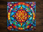 Ornate Stained Glass Kaleidoscope Art (#6), on a Glossy Ceramic Decorative Tile, Free Shipping to USA