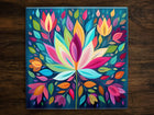 Floral Radiance (#3), Art on a Glossy Ceramic Decorative Tile, Free Shipping to USA