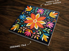 Floral Radiance (#7), Art on a Glossy Ceramic Decorative Tile, Free Shipping to USA