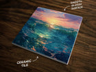 Oceanic Sunset Art, on a Glossy Ceramic Decorative Tile, Free Shipping to USA