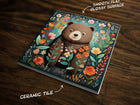 Bear and Blossoms, Art, on a Glossy Ceramic Decorative Tile, Free Shipping to USA