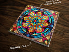 Ornate Stained Glass Kaleidoscope Art (#8), on a Glossy Ceramic Decorative Tile, Free Shipping to USA