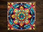 Ornate Stained Glass Kaleidoscope Art (#8), on a Glossy Ceramic Decorative Tile, Free Shipping to USA