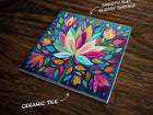 Floral Radiance (#3), Art on a Glossy Ceramic Decorative Tile, Free Shipping to USA