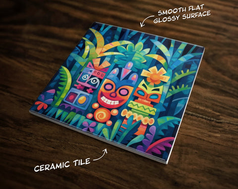 Tropical Tiki Inspired Art (#7), on a Glossy Ceramic Decorative Tile, Free Shipping to USA