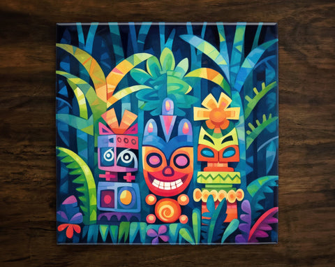Tropical Tiki Inspired Art (#7), on a Glossy Ceramic Decorative Tile, Free Shipping to USA
