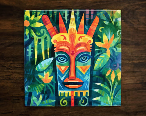 Tropical Tiki Inspired Art (#11), on a Glossy Ceramic Decorative Tile, Free Shipping to USA