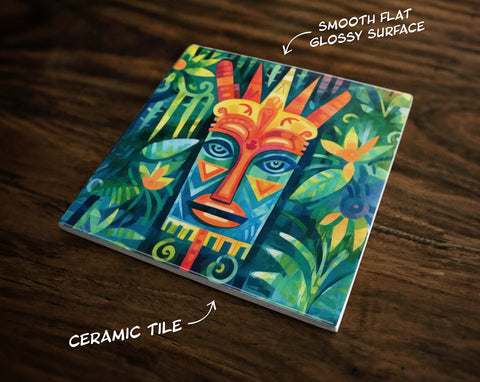 Tropical Tiki Inspired Art (#11), on a Glossy Ceramic Decorative Tile, Free Shipping to USA