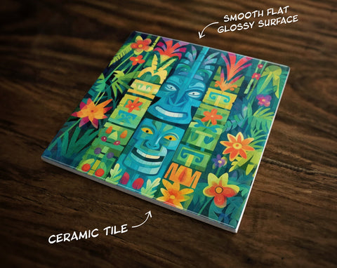 Tropical Tiki Inspired Art (#14), on a Glossy Ceramic Decorative Tile, Free Shipping to USA