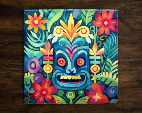 Tropical Tiki Inspired Art (#17), on a Glossy Ceramic Decorative Tile, Free Shipping to USA