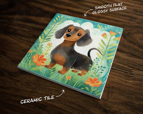 Dachshund | Cute Dog Art (#20), on a Glossy Ceramic Decorative Tile, Free Shipping to USA
