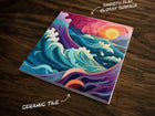 Ocean Sea Waves, Art on a Glossy Ceramic Decorative Tile, Free Shipping to USA