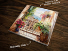 Scenic Balcony, Art on a Glossy Ceramic Decorative Tile, Free Shipping to USA