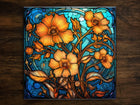 Golden Blooms, Art on a Glossy Ceramic Decorative Tile, Free Shipping to USA