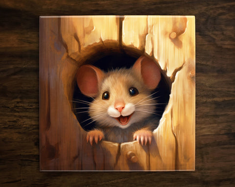 Charming Mouse Cubbyhole, Art on a Glossy Ceramic Decorative Tile, Free Shipping to USA