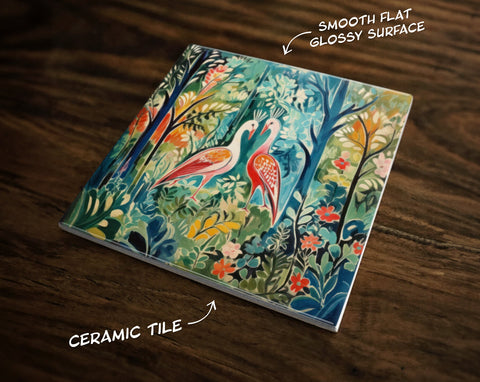 Tropical Lovebirds, Art on a Glossy Ceramic Decorative Tile, Free Shipping to USA
