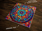 Ornate Stained Glass Kaleidoscope Art (#1), on a Glossy Ceramic Decorative Tile, Free Shipping to USA