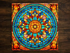 Ornate Stained Glass Kaleidoscope Art (#3), on a Glossy Ceramic Decorative Tile, Free Shipping to USA