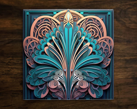 Ornate Art Deco Inspired Art, on a Glossy Ceramic Decorative Tile, Free Shipping to USA