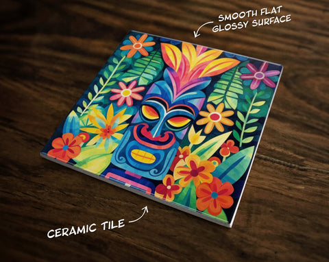 Tropical Tiki Inspired Art (#4), on a Glossy Ceramic Decorative Tile, Free Shipping to USA