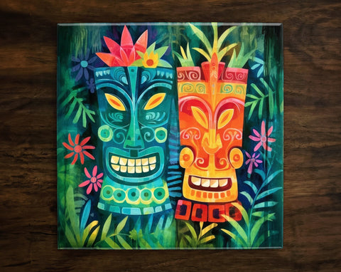 Tropical Tiki Inspired Art (#6), on a Glossy Ceramic Decorative Tile, Free Shipping to USA