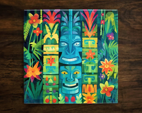 Tropical Tiki Inspired Art (#14), on a Glossy Ceramic Decorative Tile, Free Shipping to USA