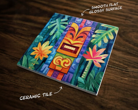 Tropical Tiki Inspired Art (#15), on a Glossy Ceramic Decorative Tile, Free Shipping to USA