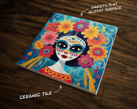 Day of the Dead | Día de Muertos Art (#2), on a Glossy Ceramic Decorative Tile, Free Shipping to USA