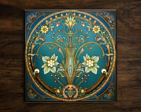 Art Nouveau | Art Deco | Ornate 1920s Style Design (#73), on a Glossy Ceramic Decorative Tile, Free Shipping to USA