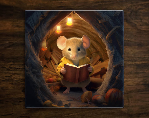 Adorable Little Mouse Art, on a Glossy Ceramic Decorative Tile, Free Shipping to USA