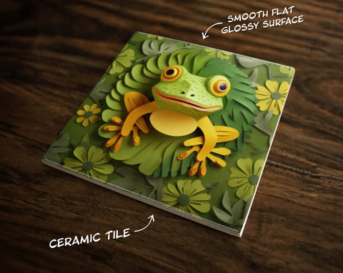 Cute Frog Art, on a Glossy Ceramic Decorative Tile, Free Shipping to USA