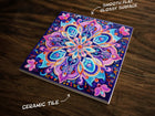 Mandala Magic, Art on a Glossy Ceramic Decorative Tile, Free Shipping to USA