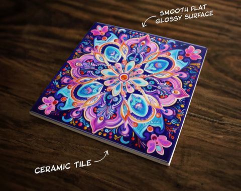 Mandala Magic, Art on a Glossy Ceramic Decorative Tile, Free Shipping to USA