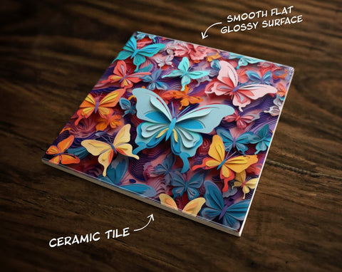 Beautiful Butterfly Art, on a Glossy Ceramic Decorative Tile, Free Shipping to USA