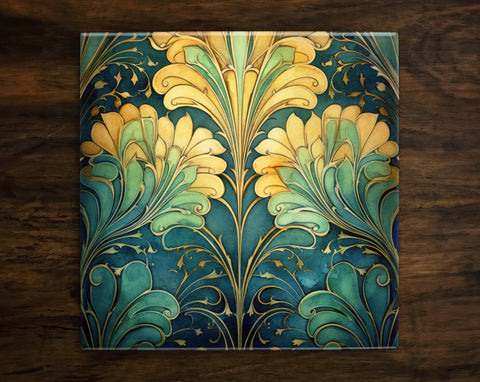 Art Nouveau | Art Deco | Ornate 1920s Style Design (#83), on a Glossy Ceramic Decorative Tile, Free Shipping to USA