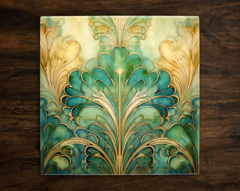 Art Nouveau | Art Deco | Ornate 1920s Style Design (#86), on a Glossy Ceramic Decorative Tile, Free Shipping to USA