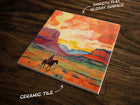 Cowboy Landscape, Art on a Glossy Ceramic Decorative Tile, Free Shipping to USA