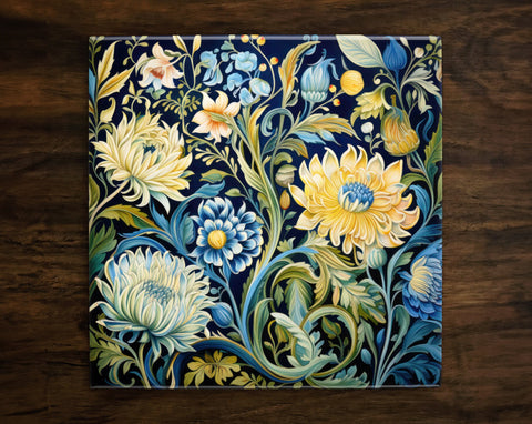 Floral Splendor (#4), Art on a Glossy Ceramic Decorative Tile, Free Shipping to USA