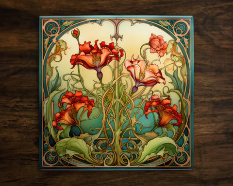Art Nouveau | Art Deco | Ornate 1920s Style Design (#30), on a Glossy Ceramic Decorative Tile, Free Shipping to USA