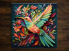 Beautifully Stylized Hummingbird Art, on a Glossy Ceramic Decorative Tile, Free Shipping to USA